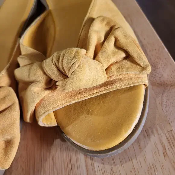 Bamboo Yellow Fabric Bow Slides Size 10 Rubber Sole Padded Comfort - Picture 5 of 9